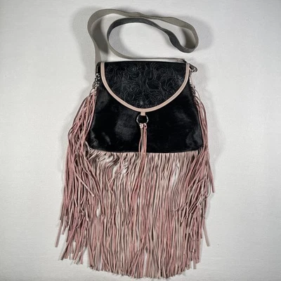 Сумка через плечо из воловьей кожи с бахромой цветочный узор вестерн богемное волосы сделано в США - Изображение 1 из 4