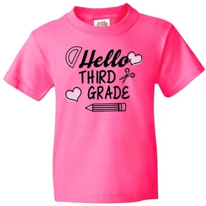Inktastic Hello 3rd Grade With Hearts And School Supplies Youth T-Shirt Back Kid - Picture 1 of 10