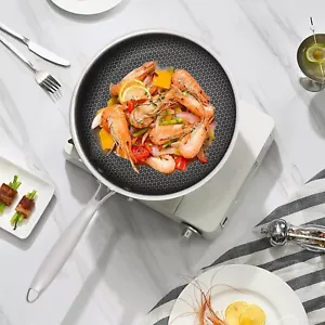 Wok Acciaio Inox 316 Padella Antiaderente Wok Acciaio Inox Con Coperchio Vetro Temperato - Foto 1 di 22