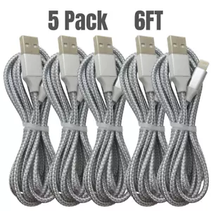 5 Pack USB Fast Charger Cable 6FT For iPhone iPad iPod Charging Data Sync Cord - Picture 1 of 13
