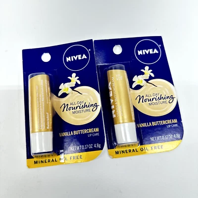 Cuidado de labios Nivea crema de mantequilla de vainilla manteca de karité hidratación nutritiva todo el día paquete de 2 Foto 1 de 4