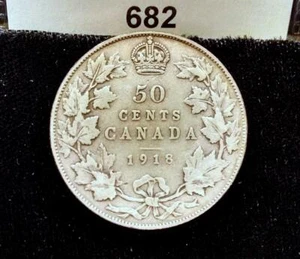 1918 CANADA 50 CENTS .925 SILVER HALF-DOLLAR COIN #682 - Picture 1 of 5