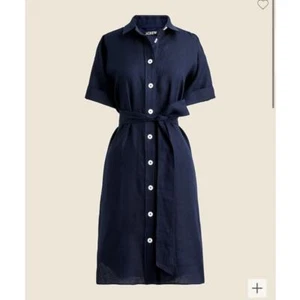 J Crew Womens Capitaine 100% Linen Button Down Shirt Dress Large Navy Coastal - Picture 1 of 17
