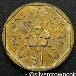 Singapore 1 Dollar 1988. KM#54b. Periwinkle Flower. Singapura coin. - Picture 1 of 8