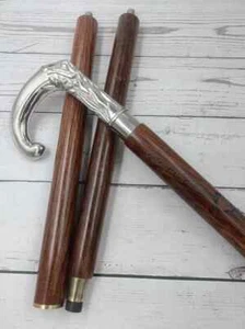 Silver Finished Head Handle Victorian Wooden Handmade Walking Stick Cane Gift - Picture 1 of 4