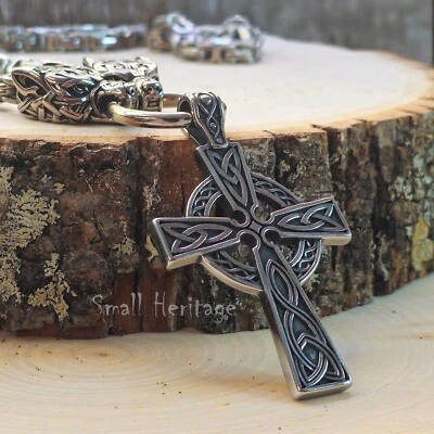 Collar Cruz Cabeza de Lobo Grande - Colgante Pesado de Acero Inoxidable para Hombre Foto 1 de 4