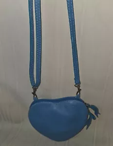 Vera Pelle Heart Shape Crossbody Bag Blue Leather Mini Purse RARE - Picture 1 of 8