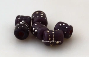 DEEP PURPLE Tiny Tubs Fine Silver Dots Lampwork Glass Beads Handmade - 6 mm - Picture 1 of 4