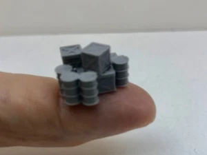 Oil Drums & Wooden Crates N Scale Custom Designed UNPAINTED Group of Three - Picture 1 of 9