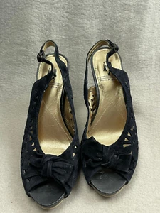 Hush puppies high heeled sandals black suede with bow UK4 - Picture 1 of 3