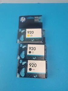 SET of 3 New Genuine Factory Sealed OEM HP 920 Ink Cartridges black yellow - Picture 1 of 2