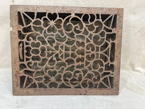 1900's Antique Metal FLOOR REGISTER Vent / Grate - VICTORIAN Style ORNATE Cover