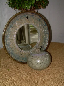 Studio Art MIRROR Pottery with attached VASE ~10 1/4" round - Picture 1 of 3