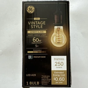 Vintage Style 60w Amber Glass Warm Candle Light LED A19 Bulb 250 Lumens - Picture 1 of 6