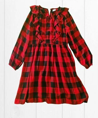 Vestido a Cuadros Wonder Nation Niñas Manga Larga Cuello Redondo Plisado Rojo Negro Talla XXL Foto 1 de 4