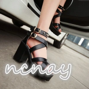 Women Chunky Heels Punk Rivets Roman Sandals Platform Open Toe Platform Shoes SZ - Picture 1 of 12
