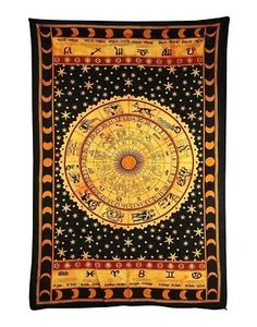 Indian Astrology Bedspread Mandala Wall Hangings Twin Cotton Tapestry Throw Boho - Picture 1 of 4