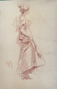 C10/53-ORIGINALZEICHNUNG-BLUT-SIGNIERT-JULES CHÉRET-MALER-[ELEGANT]-1906 - Bild 1 von 2