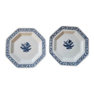 Set Of 2 Independence Ironstone Blue Tulip 8-sided 6 1/2" Bread Plates Japan - Picture 1 of 4