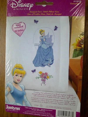 Disney Princess Cinderella Stamped Cross Stitch Pillowcase Kit Janlynn #1135-38 - Image 1 of 2