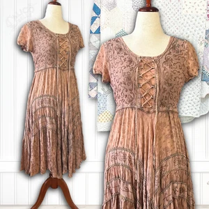 Vintage Y2K Western Boho Kupfer Schnür Korsett Cowgirl Milkmaid Kleid One Size - Bild 1 von 17