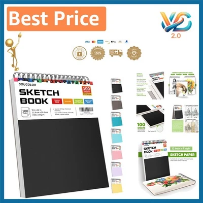 Almohadilla para bocetos de artista, libro en espiral de 9x12 pulgadas - 100 hojas sin ácido para dibujar Foto 1 de 4