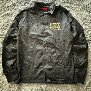 Ecko Unlimited Men's Collared Black Light Weight Jacket Size Medium Button Logo - Picture 1 of 9