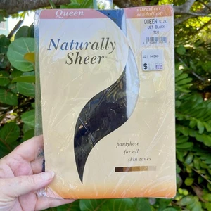 NOS NATURALLY SHEER Pantyhose For All Skin Tones Queen Jet Black Sandalfoot NEW - Picture 1 of 3