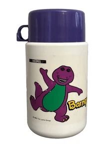 Vintage 1992 Plastic Barney Thermos Mug With Cup & Lid - Picture 1 of 12