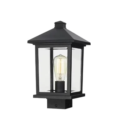 Poste de luz Portland 1 luz negro 14,38" aluminio exterior resistente a la intemperie Foto 1 de 4