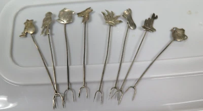 Conjunto de 8 garfos vintage de prata esterlina/azeitona Taxco mexicano RARO - Imagem 1 de 4