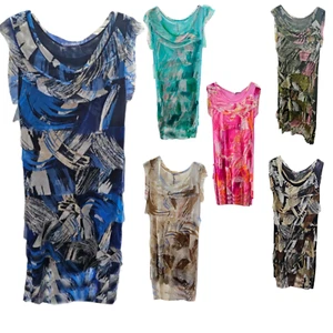 Sleeveless Maxi Party Dress, Abstract Print Silk, Shredded Pleated Layer Italy - Picture 1 of 13