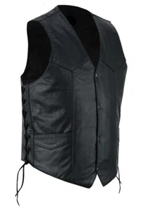 Men's Motorcycle vest Leather vest Club Style Biker Vest side laces Gun pocket - Picture 1 of 5