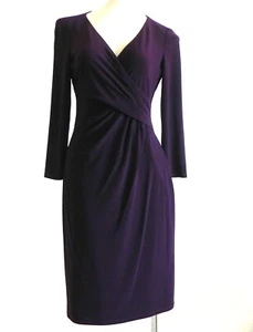 Vestido Ralph Lauren Etiqueta Negro Manga 3/4 Púrpura Cuello en V Acanalado Forrado Talla 0 - Imagen 1 de 10