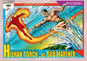 ✺New✺ 1991 MARVEL UNIVERSE Card HUMAN TORCH VS SUB-MARINER Arch-Enemies - Picture 1 of 3