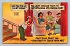 Comic Married Life Keep Your Shirt On And Keep In Touch Linen Postcard