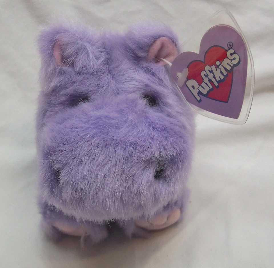 SWIBCO Puffkins Henrietta Hippo Plush Stuffed Animal Beanie Purple 5" 1994