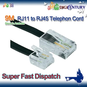Black ISDN Cable [1x RJ45 8p4c plug - 1x RJ11 6p4c plug] 9M Telephone ADSL Cord - Zdjęcie 1 z 2