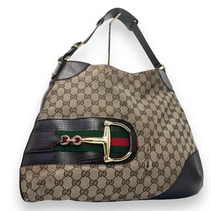 GUCCI 137386 GG Supreme Sherry Line One Shoulder Bag Canvas Horsebit - Picture 1 of 14