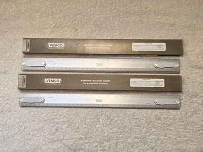 Vintage New Old Stock Vemco Pair Of 9S1 - 18" Inch Metal Drafting Machine Scales - Image 1 of 4