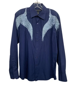 INC International Concepts Men size M Blue Embroidered Angel Wing Western Shirt - Picture 1 of 8