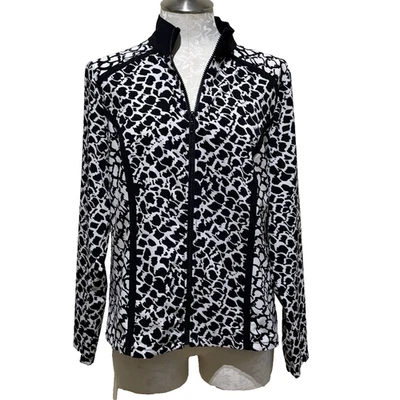 Chico's Zenergy Jacket Size 1 Medium Black White Full Zip Long Sleeve Light - Image 1 of 4