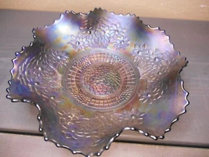 Fenton Blue Carnival Glas Orangenbaum Muster 9" Schüssel Bartbeere außen - Bild 1 von 15