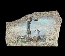 Hand Painted Art By F. Suffel On Granite Texas Country Windmill Artist Signed