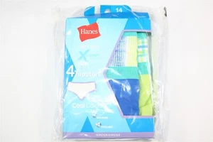 931X07 Hanes GUHCP4 X-Temp Hipster-Cut Panties 4-Pack Size 14 Green & Blue - Picture 1 of 2