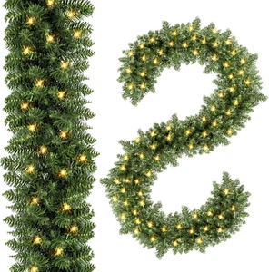 2 Pack 9FT Prelit Christmas Garland Artificial Pine Garland Decoration 50LED Bat - Picture 1 of 7