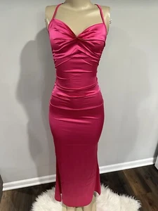 Dress Size medium Women Pink Satin Formal Body Con Maxi Dress Long Lace Up New - Picture 1 of 6
