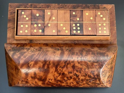 Rare Vintage Thuya Wood Handmade Boxed Inlaid Full Domino Set - Image 1 of 4