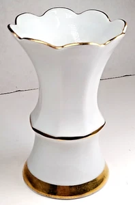 Vintage Porcelain Trumpet Bud Vase Ruffled Gold Trim Art Deco Mini West Germany - Picture 1 of 9