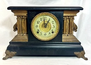 Antique E. Ingraham Mantle Clock Shelf Parlor Black Gold 18” Untested - Picture 1 of 15